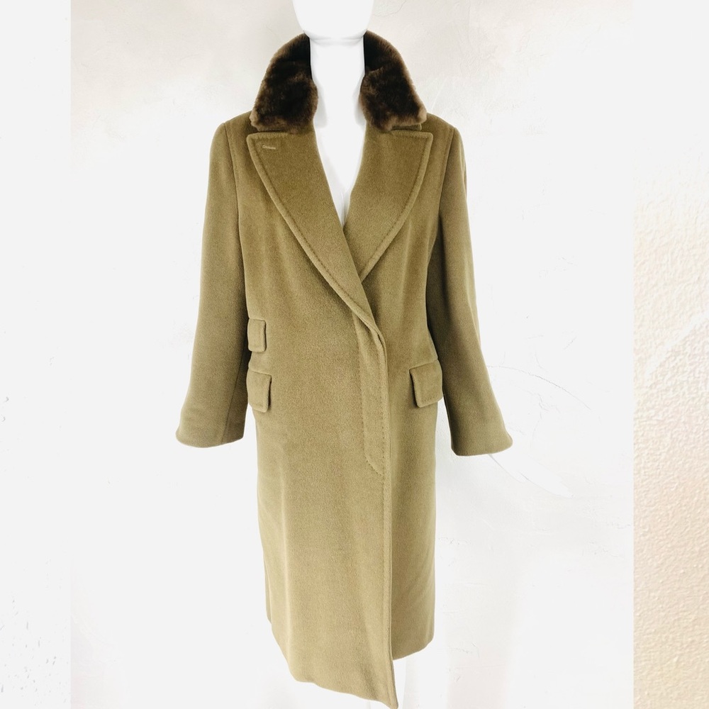 Luxury MAX MARA Wool Cashmere Fur Khaki Coat, 4